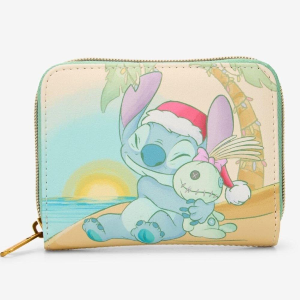 Disney Loungefly Stitch & Scrump Holiday Beach Mini Zip Wallet New With Tags!